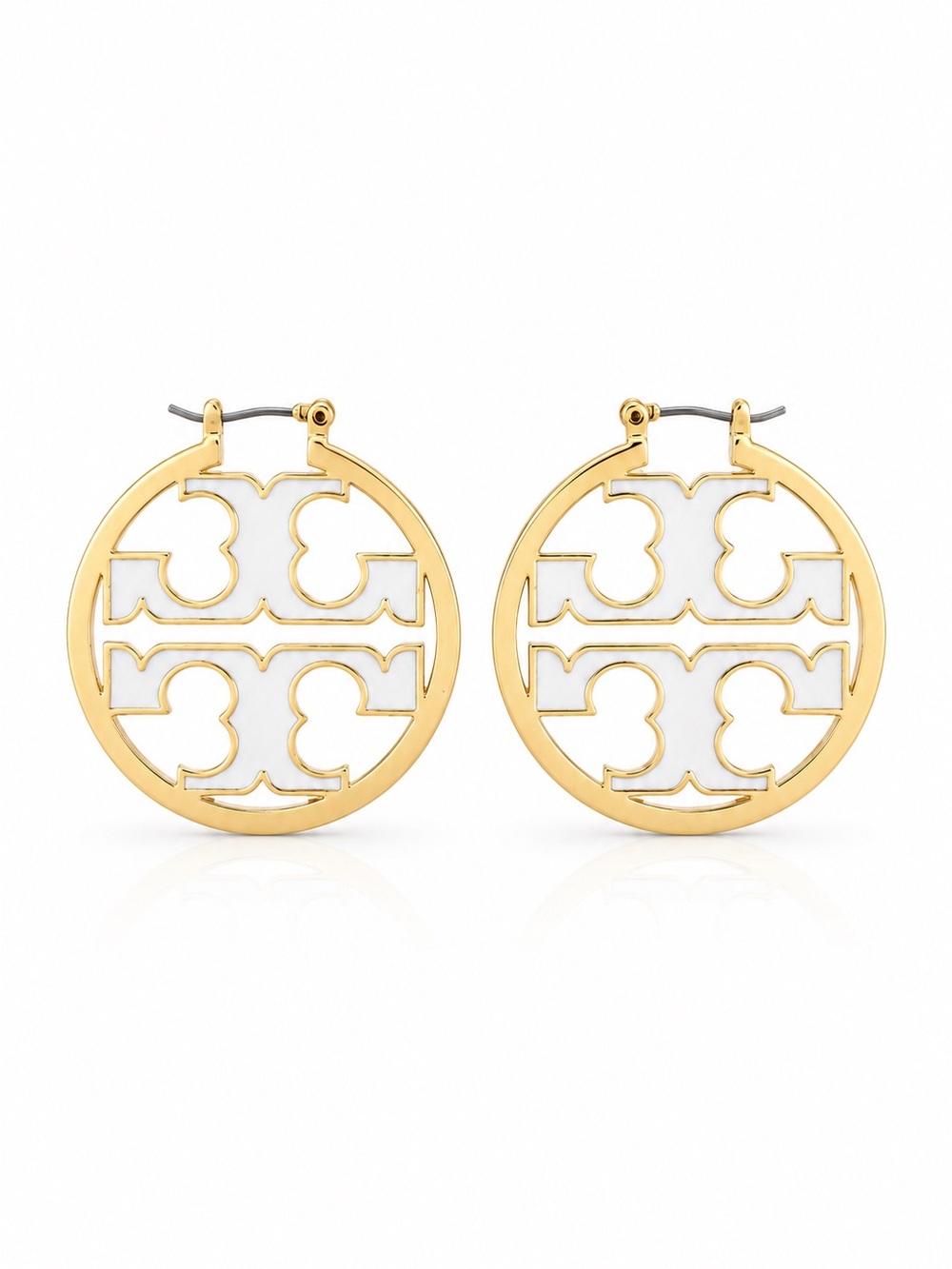 Tory Burch Gold Miller, white Enamel, Hoop Earrings